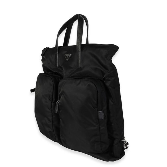Prada Black Re-Nylon, Technical Fabric & Saffiano Leather Nylon Convertible Tote - Picture 2 of 7